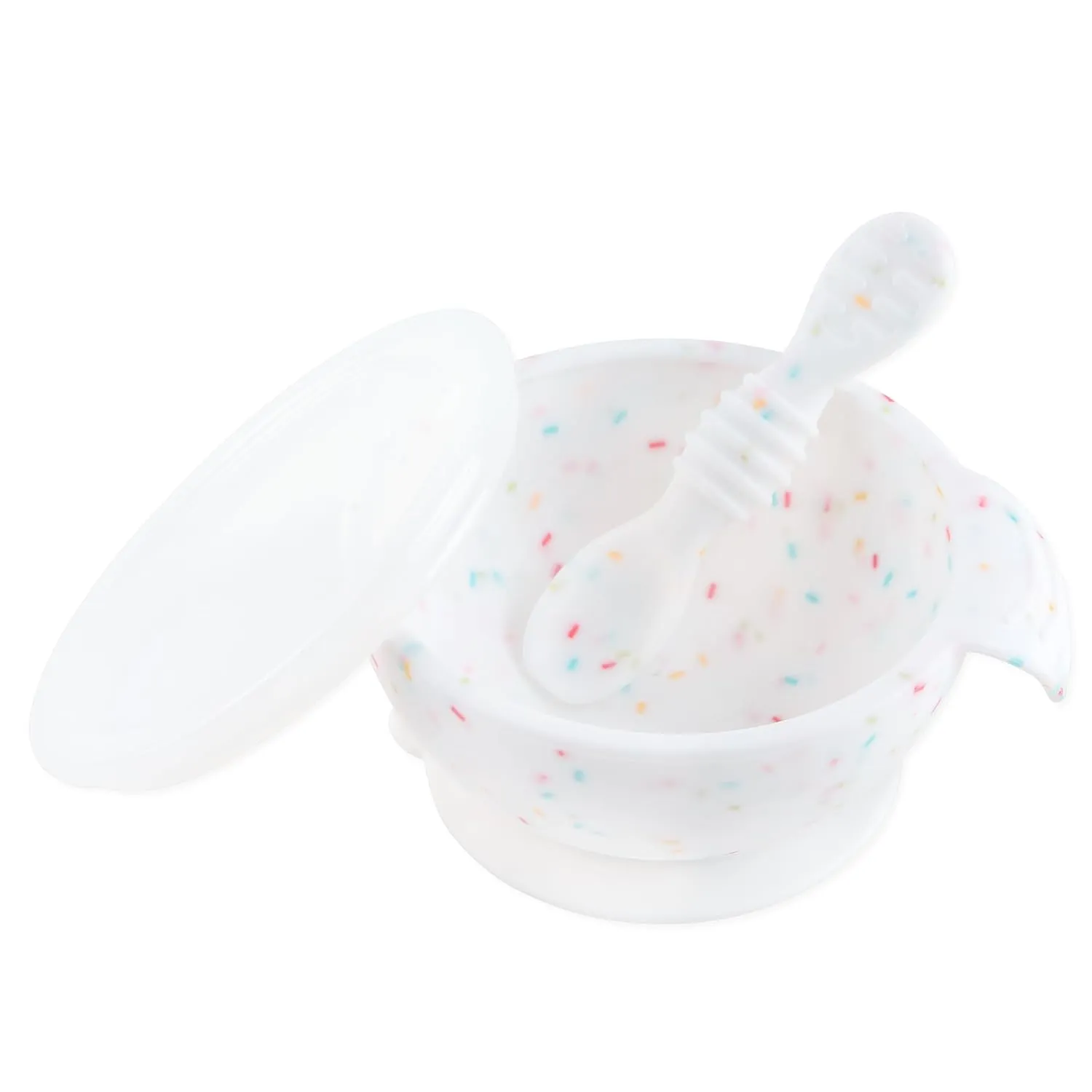 Bumkins Baby Bowls, Silicone Baby Feeding Set, Suction Bowls for Baby and Toddler with Spoon and Lid, First Feeding Set, Platinum Silicone Bowl for Babies 4 Months