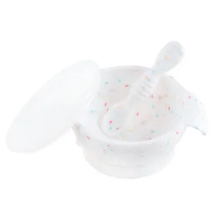 Bumkins Baby Bowls, Silicone Baby Feeding Set, Suction Bowls for Baby and Toddler with Spoon and Lid, First Feeding Set, Platinum Silicone Bowl for Babies 4 Months