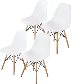 Buschman Mid Century Modern Dining Room Chairs, White, Set of 4