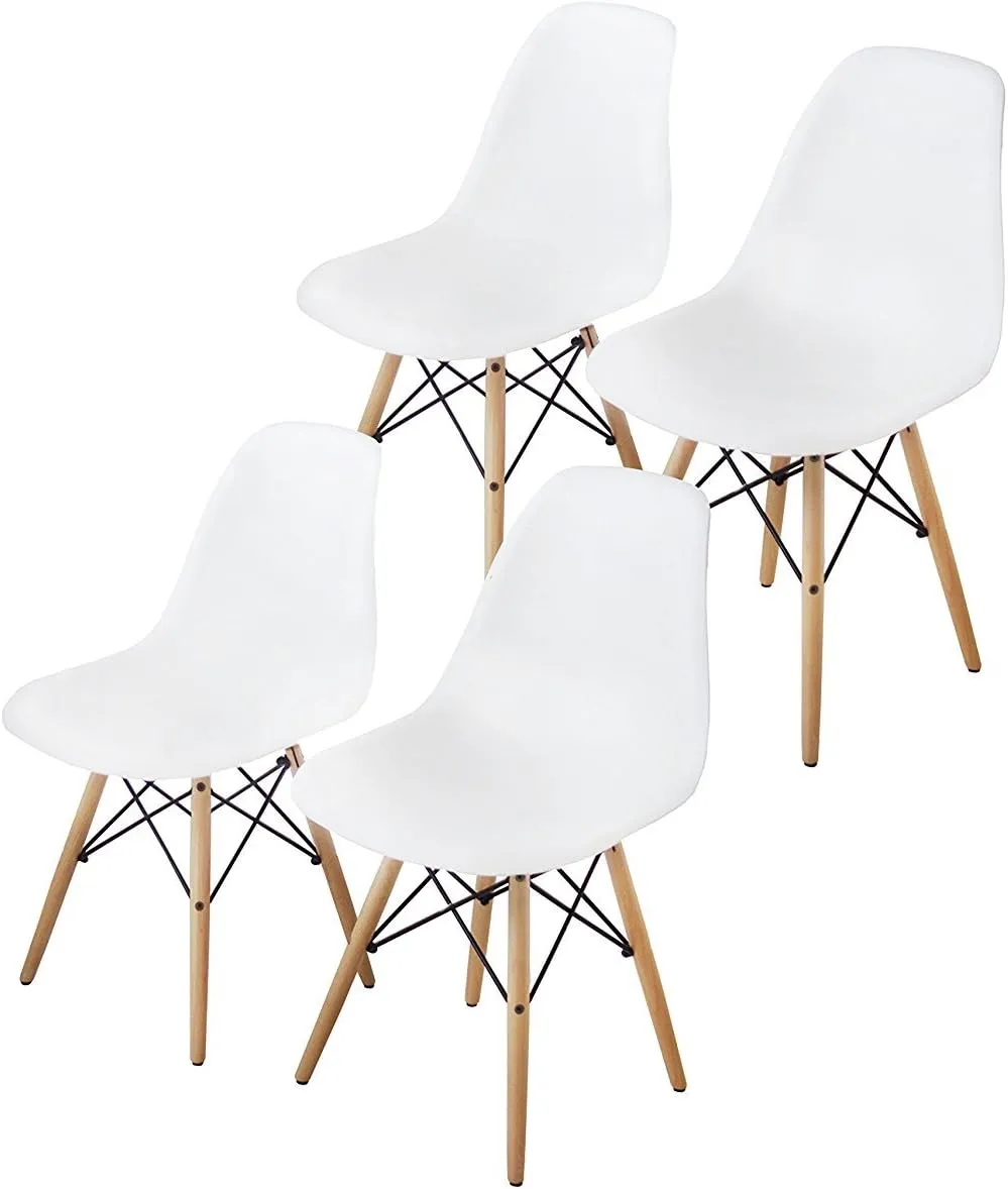 Buschman Mid Century Modern Dining Room Chairs, White, Set of 4