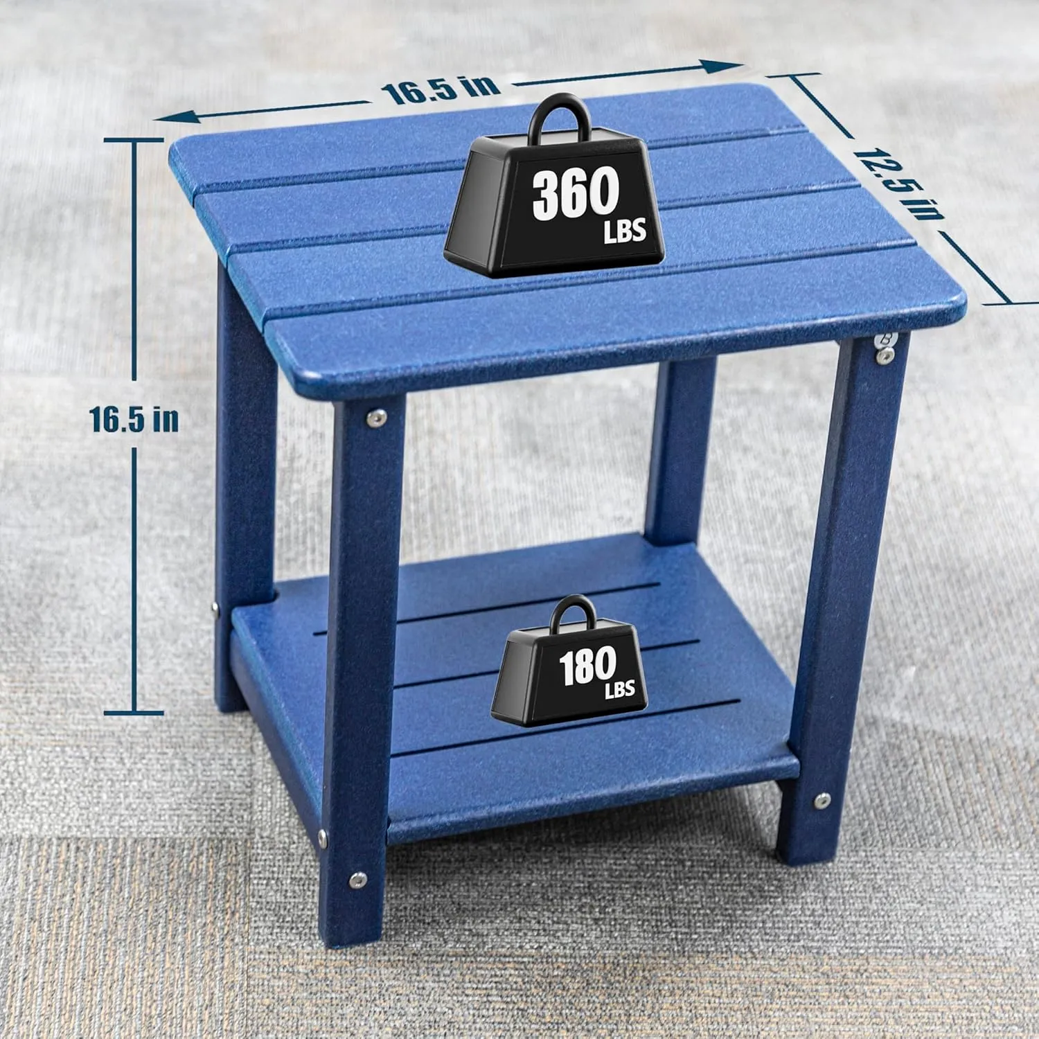 BZY Adirondack Outdoor Side Table - 16.5" Square 2-Tier Patio Table with Weatherproof HDPE Material | All-Weather, Low Maintenance Furniture for Poolside, Porch, Deck