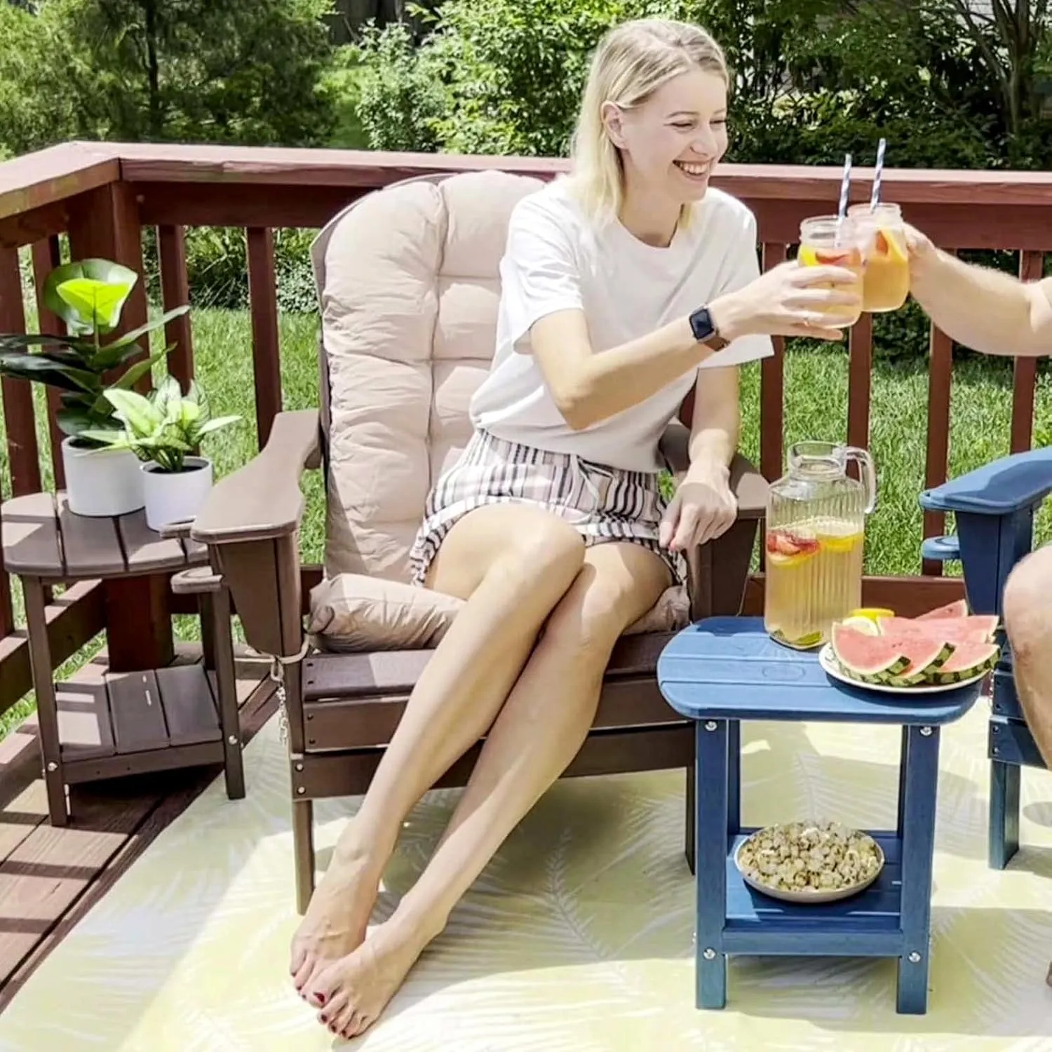 BZY Adirondack Outdoor Side Table - 16.5" Square 2-Tier Patio Table with Weatherproof HDPE Material | All-Weather, Low Maintenance Furniture for Poolside, Porch, Deck