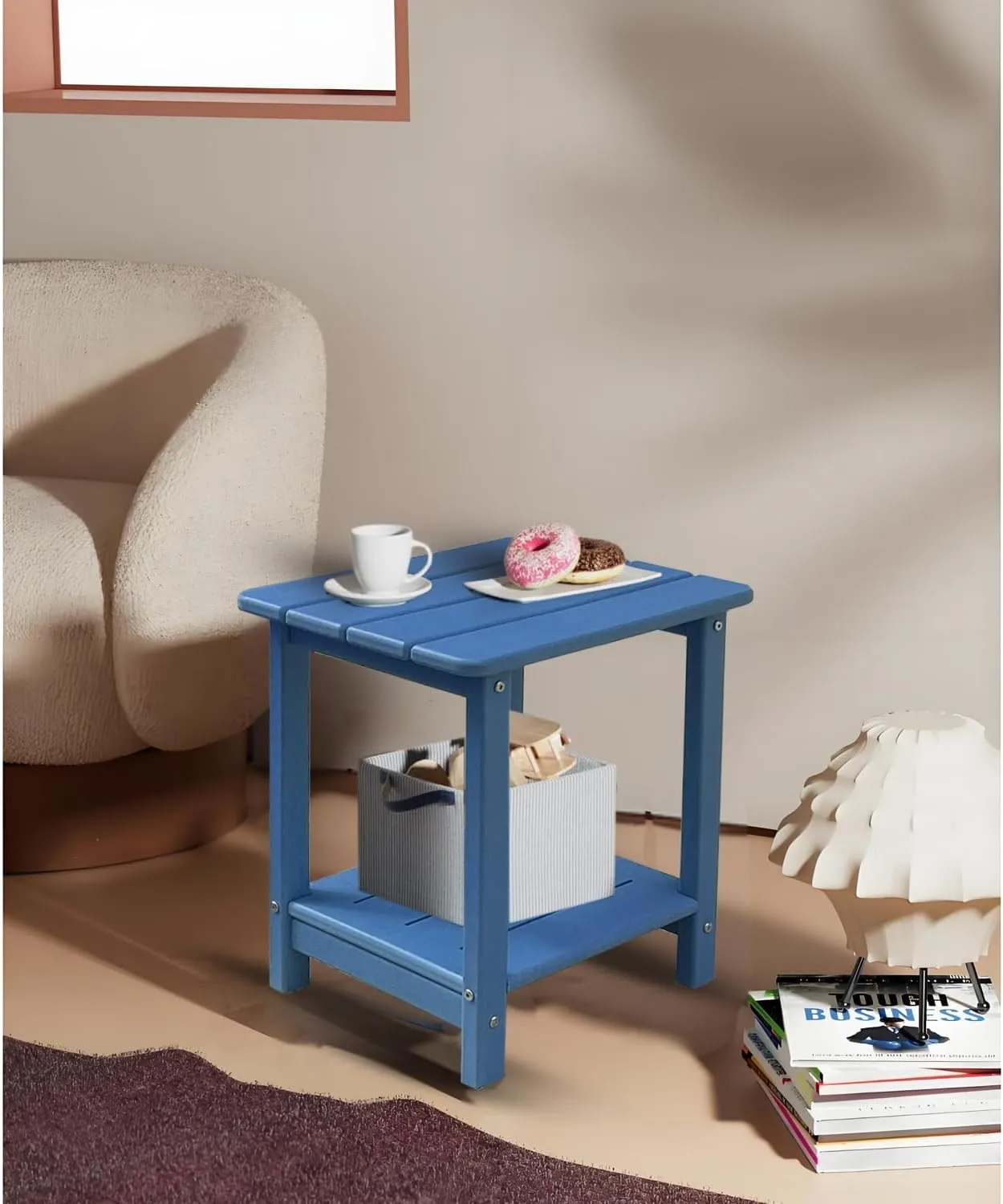 BZY Adirondack Outdoor Side Table - 16.5" Square 2-Tier Patio Table with Weatherproof HDPE Material | All-Weather, Low Maintenance Furniture for Poolside, Porch, Deck