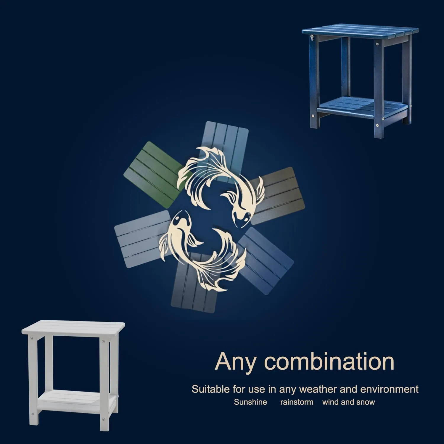 BZY Adirondack Outdoor Side Table - 16.5" Square 2-Tier Patio Table with Weatherproof HDPE Material | All-Weather, Low Maintenance Furniture for Poolside, Porch, Deck