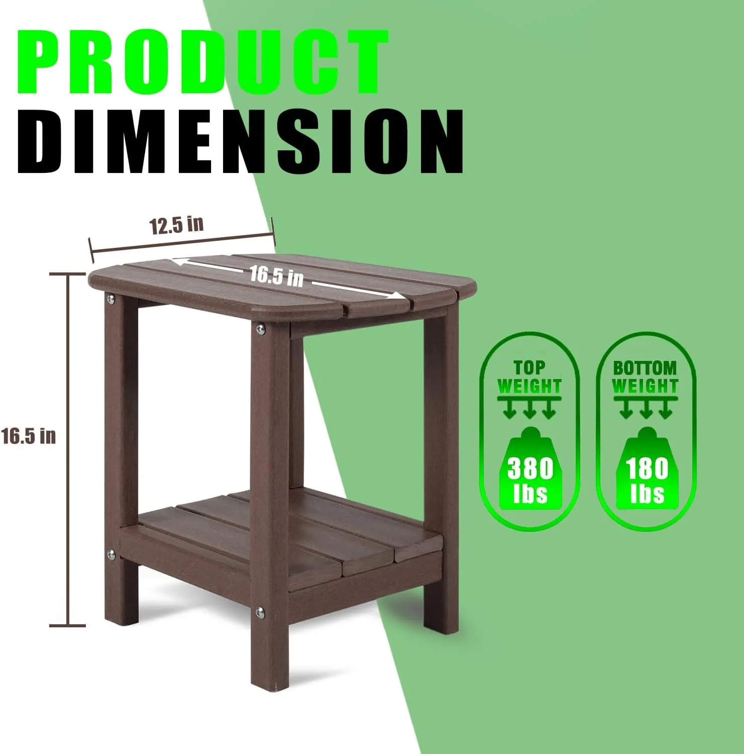 BZY Adirondack Outdoor Side Table - 16.5" Square 2-Tier Patio Table with Weatherproof HDPE Material | All-Weather, Low Maintenance Furniture for Poolside, Porch, Deck