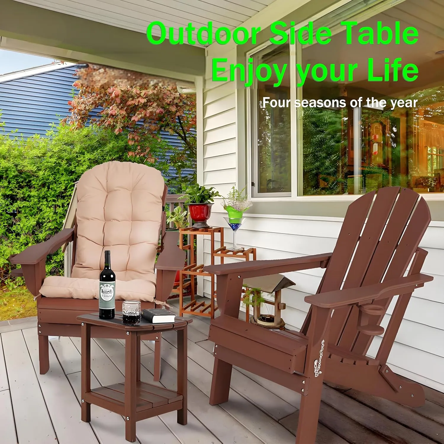 BZY Adirondack Outdoor Side Table - 16.5" Square 2-Tier Patio Table with Weatherproof HDPE Material | All-Weather, Low Maintenance Furniture for Poolside, Porch, Deck