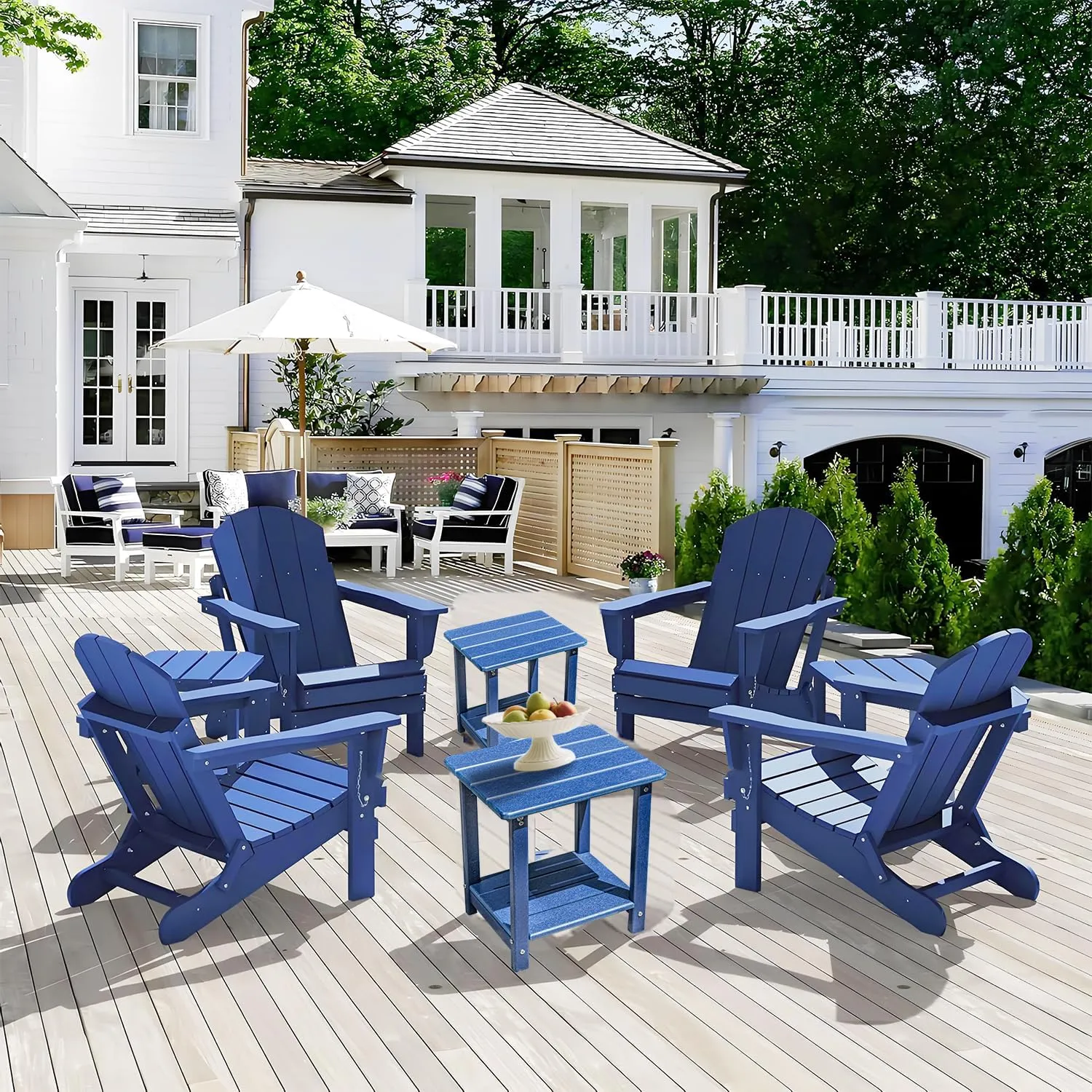 BZY Adirondack Outdoor Side Table - 16.5" Square 2-Tier Patio Table with Weatherproof HDPE Material | All-Weather, Low Maintenance Furniture for Poolside, Porch, Deck