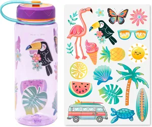 bzyoo HydroPop 36oz Water Bottle w/Personalized Stickers - Leak-Proof, Water Tracking Measurement, Wide Mouth for Ice. Personalized for Gym, School, Work BPA Free - Color Purple