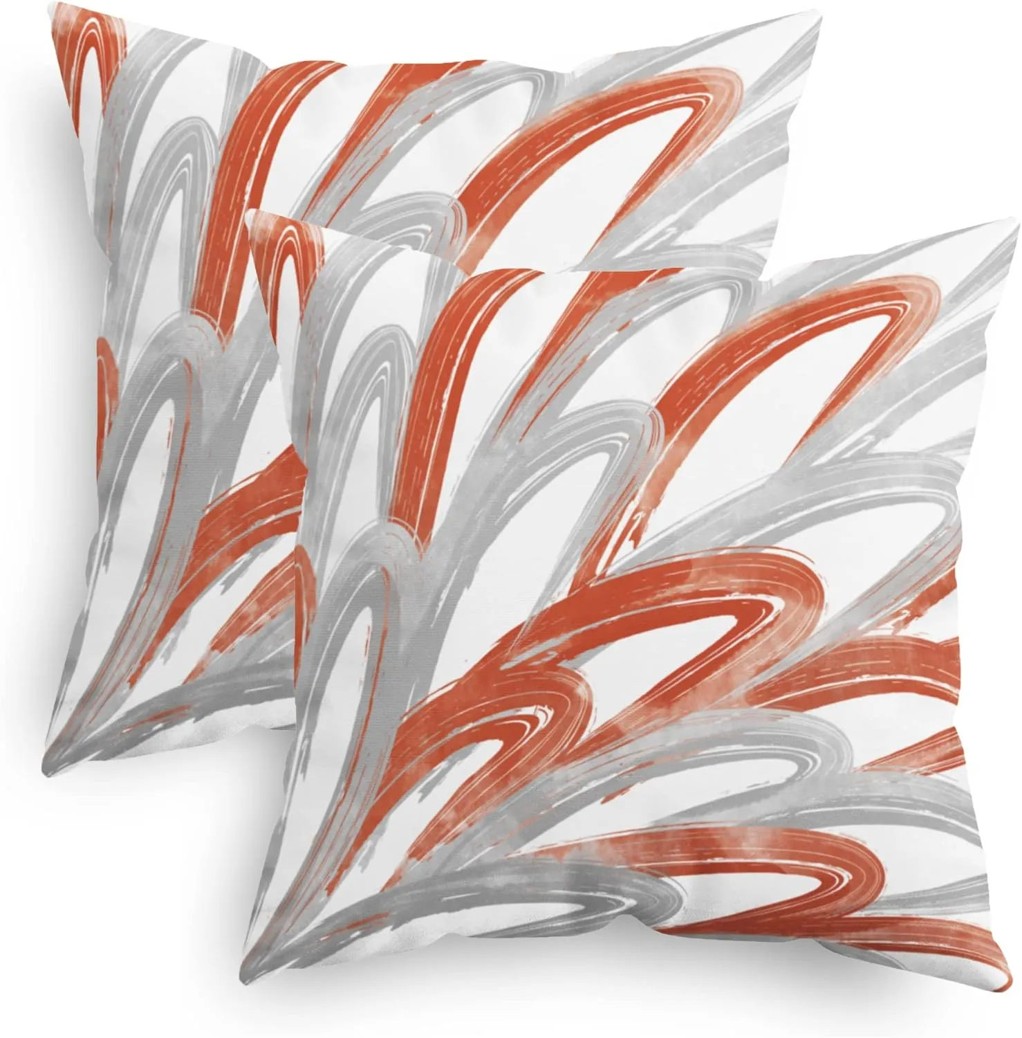 CaliTime Throw Pillow Cases Pack of 2 Cozy Fleece Two-Tone Abstract Feather Decorative Cushion Covers for Couch Bed Sofa Farmhouse Decoration 16 X 16 Inches Burnt Orange Grey