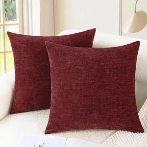 CaliTime Throw Pillow Covers Decorative 18 X 18 Inches Pack of 2 Cozy Chenille Cushion Cases for Couch Sofa Bed Living Room Home Burgundy