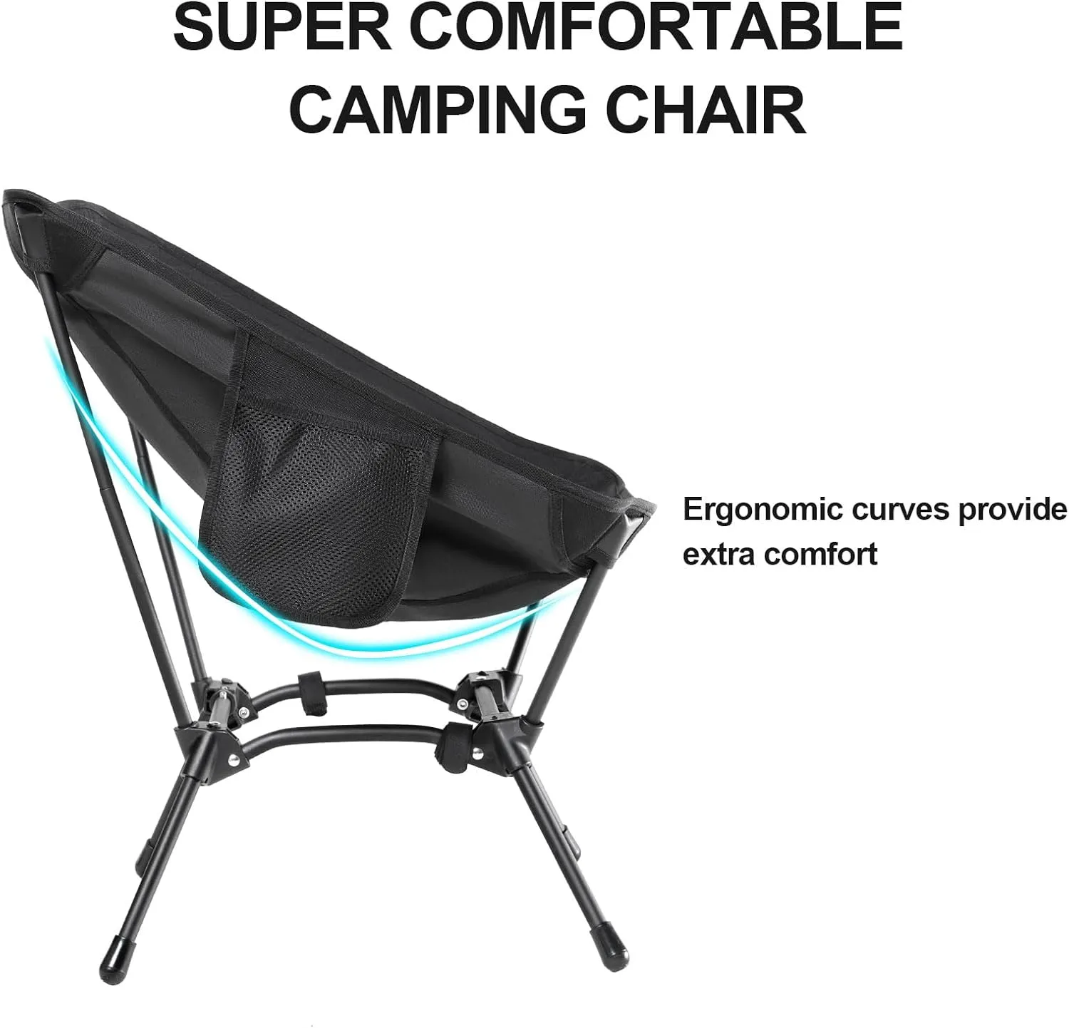 CAMEL CROWN Folding Camping Chair, Lightweight Portable Compact Lawn Chair with Side Pocket for Outdoor Travel Beach Picnic Hiking Backpacking Black