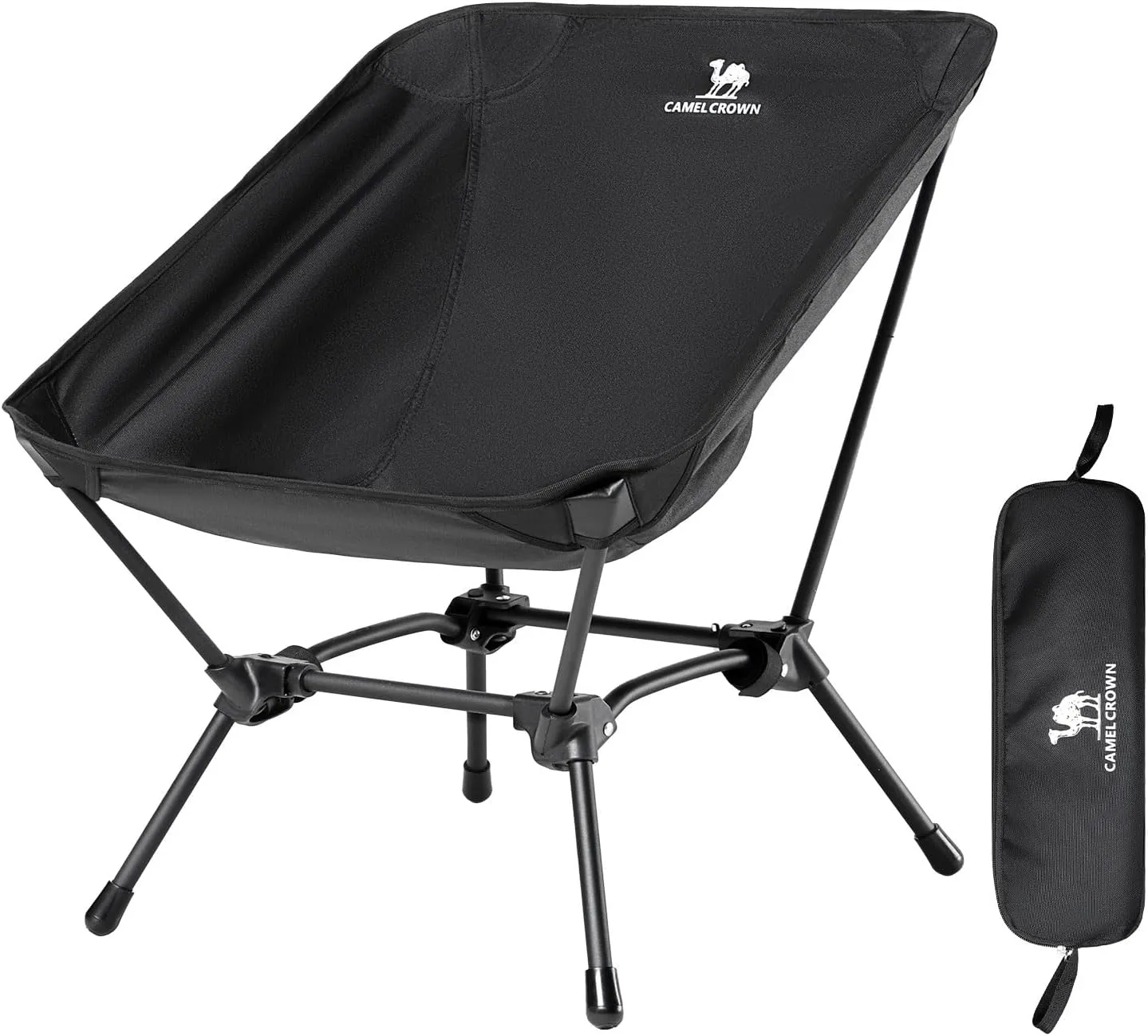 CAMEL CROWN Folding Camping Chair, Lightweight Portable Compact Lawn Chair with Side Pocket for Outdoor Travel Beach Picnic Hiking Backpacking Black