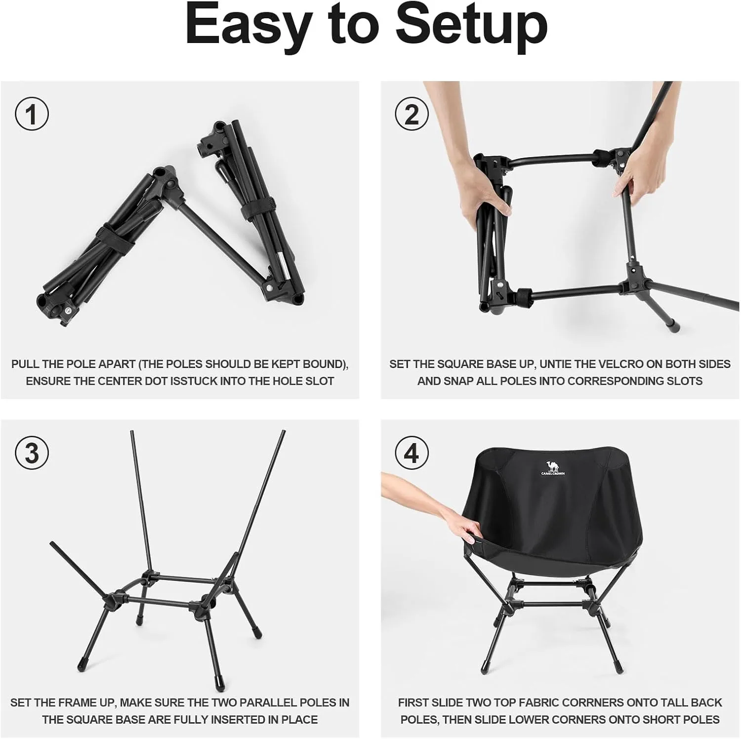CAMEL CROWN Folding Camping Chair, Lightweight Portable Compact Lawn Chair with Side Pocket for Outdoor Travel Beach Picnic Hiking Backpacking Black