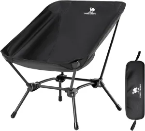 CAMEL CROWN Folding Camping Chair, Lightweight Portable Compact Lawn Chair with Side Pocket for Outdoor Travel Beach Picnic Hiking Backpacking Black