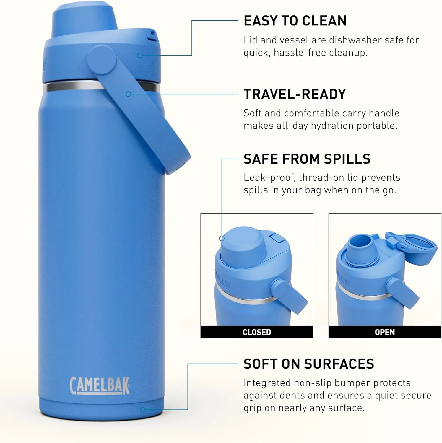 CamelBak Thrive Chug Water Bottle 20oz - Insulated Stainless Steel, Sky Blue
