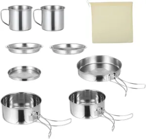 Camping Bowl and Utensil Set Stainless Steel Cookware Kit Outdoor Cook Equipment Easy to Use