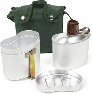 Camping Canteen Set, Portable Aluminum Canteen Set with Cup and Cover Outdoor Camping Cookware Mess Kit for Hiking Backpacking Picnic