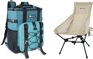 Camping Chair   Backpack Cooler, Ultralight High Back Widen Frame Structure Folding Chairs, Blue Leakproof Backpack Cooler for Beach, Picnic