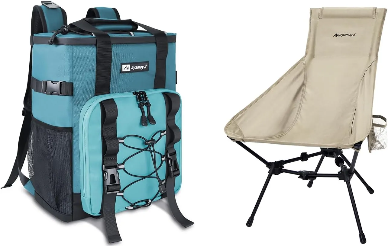 Camping Chair   Backpack Cooler, Ultralight High Back Widen Frame Structure Folding Chairs, Blue Leakproof Backpack Cooler for Beach, Picnic