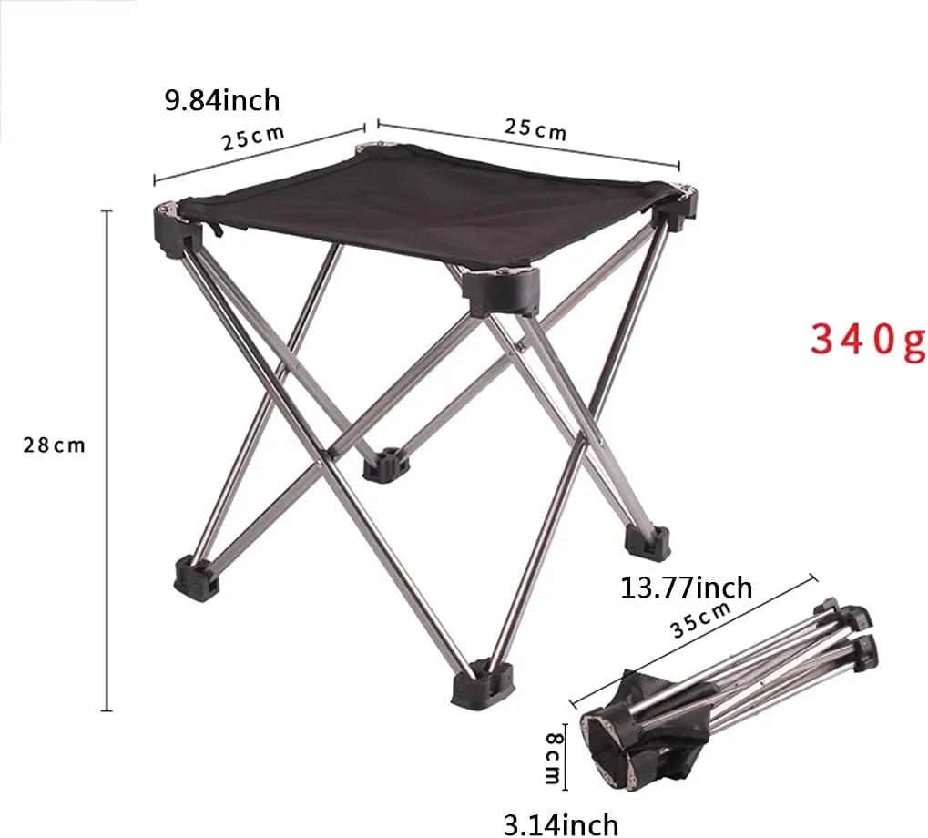 Camping Chair Fishing Chairs Outdoor Portable Folding Stool Aluminum Alloy Fishing Stool Lightweight and Small Stool, 25*25*28cm, Black