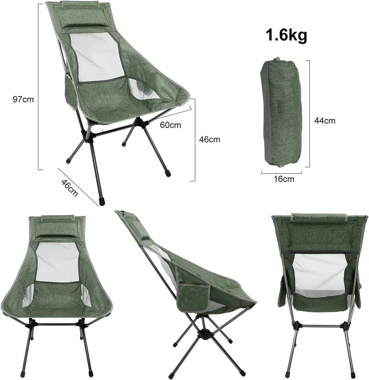 Camping Chair Folding Chair Portable Chair Outdoor High Back Camping Chair Portable Folding Seat with Mesh Backrest Camping Fishing Stool with Quilted Pillow Camping Chairs for Adults