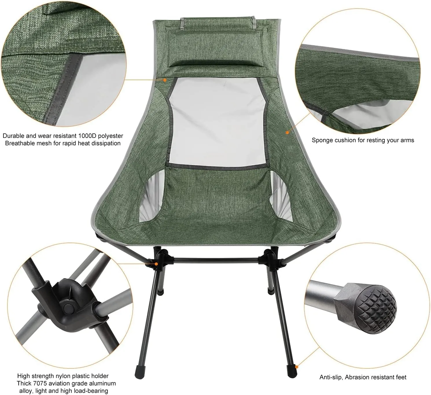 Camping Chair Folding Chair Portable Chair Outdoor High Back Camping Chair Portable Folding Seat with Mesh Backrest Camping Fishing Stool with Quilted Pillow Camping Chairs for Adults