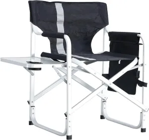 Camping Chair, Heavy Duty Folding Chairs with Side Table, Directors Chairs Foldable Lawn Chairs for Outdoor Camping, Lawn, Picnic and Fishing, Black
