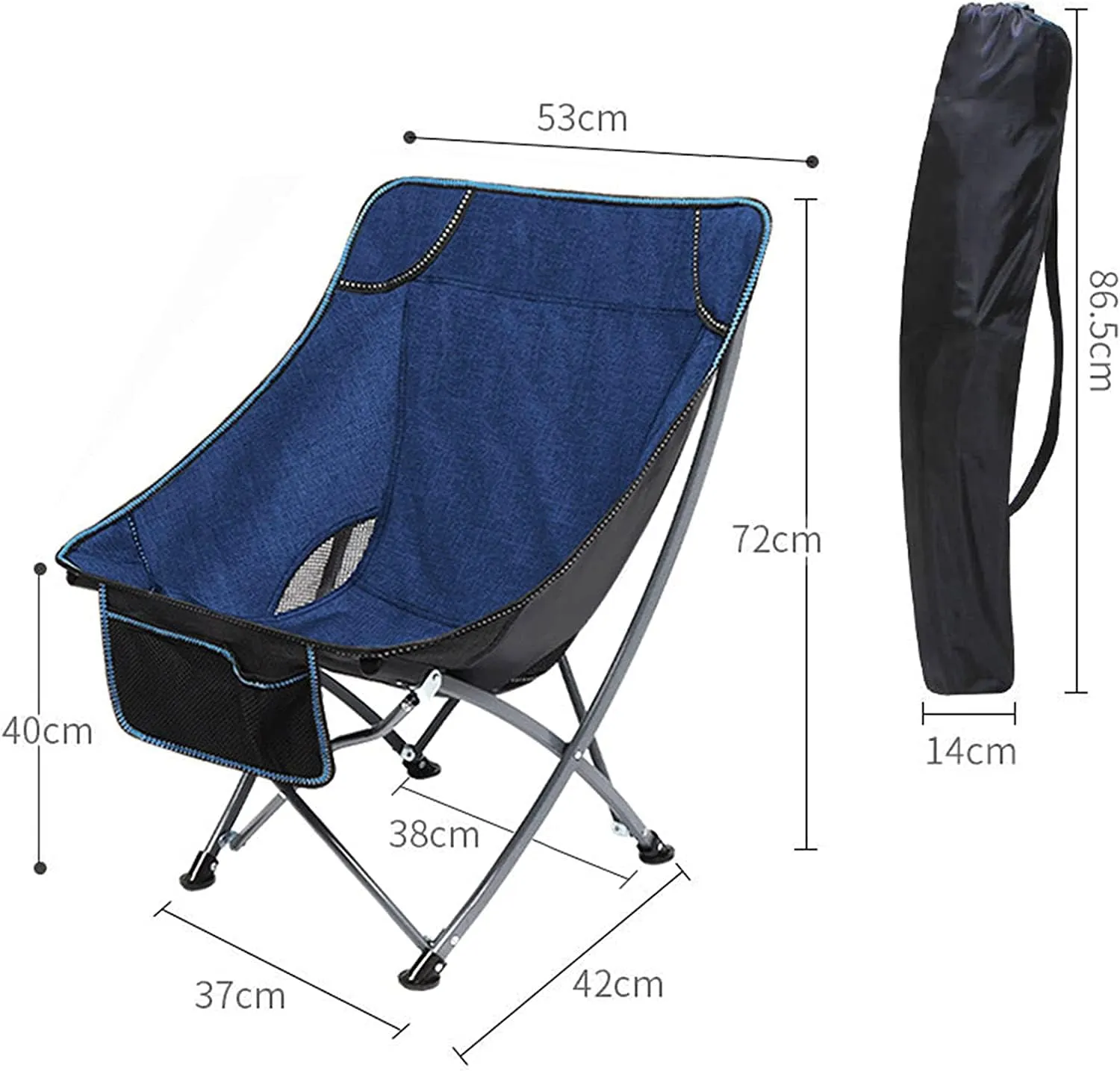 Camping Chair Outdoor Chair Foldable Chair Portable Folding Chair With Mesh Side Pocket Backrest Stool Camping Backpacking Chair For Fishing Beach Travel Picnic Folding Camping Chair ( Color : Blue )
