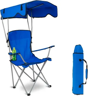 Camping Chair with Canopy, Outdoor Folding Canopy Chair with Shade & Cup Holder for Outdoor Sports, Portable Lawn Chairs for Camping Beach Tailgates Fishing, Support 330 LBS