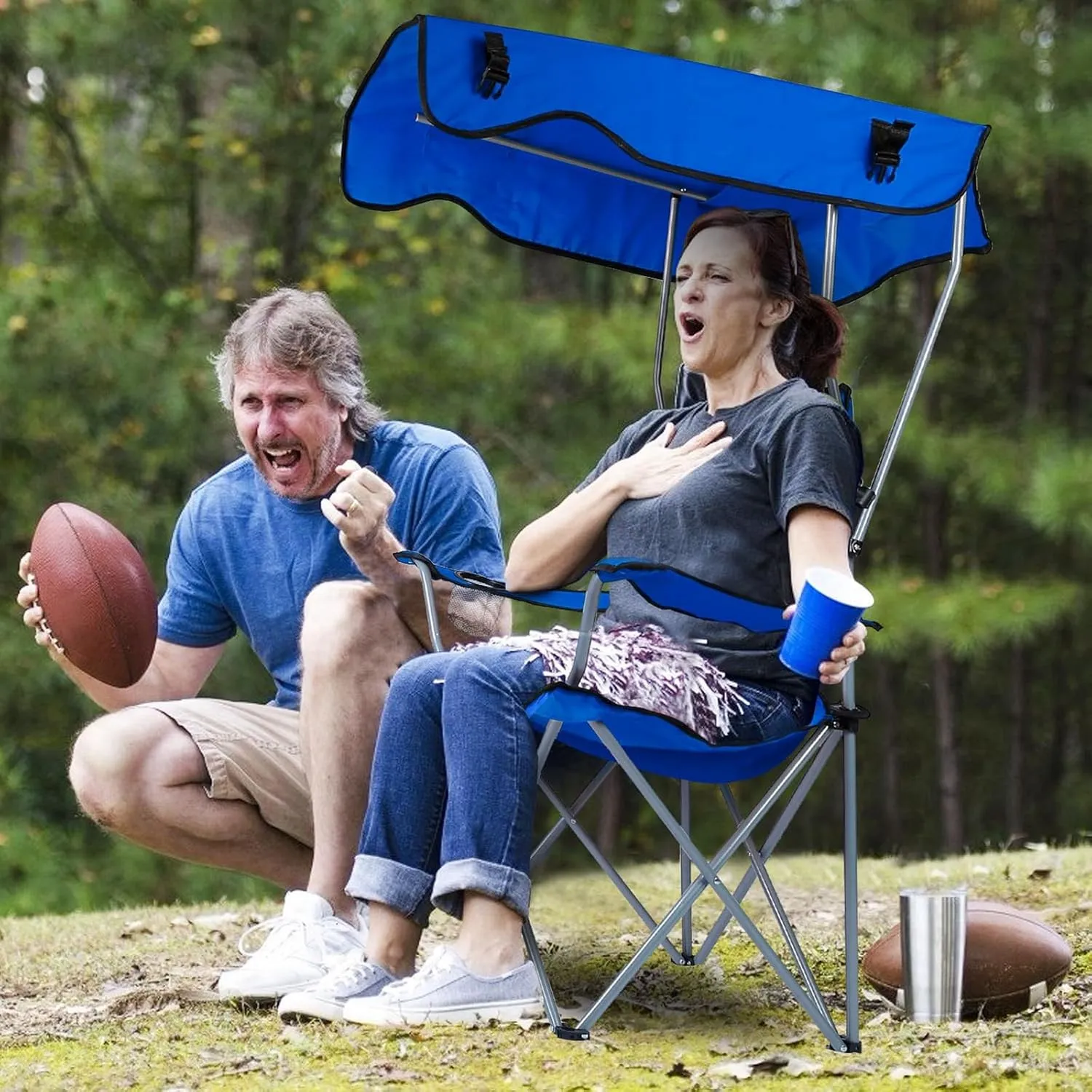 Camping Chair with Canopy, Outdoor Folding Canopy Chair with Shade & Cup Holder for Outdoor Sports, Portable Lawn Chairs for Camping Beach Tailgates Fishing, Support 330 LBS