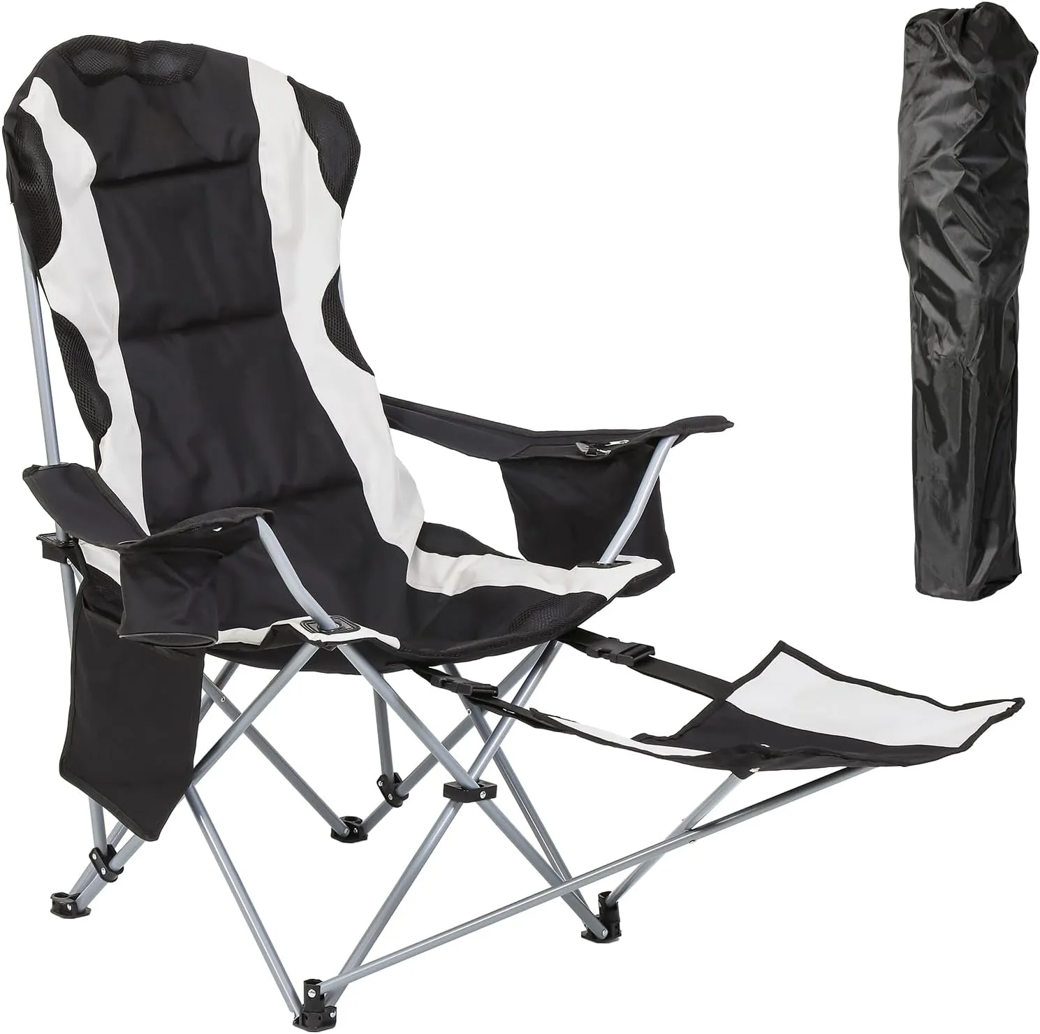 Camping Chair with Footrest, Cooler Bag, Storage Pouch, Cushion - Ideal for Beach Relaxation, Outdoor Dining, Camping Comfort