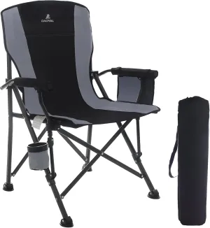 Camping Chairs for Adults, Heavy Duty Support 300 LBS Lawn Folding Chairs with Side Pocket & Cup Holder, for Camping, Fishing, Sports Event (Black&Grey)