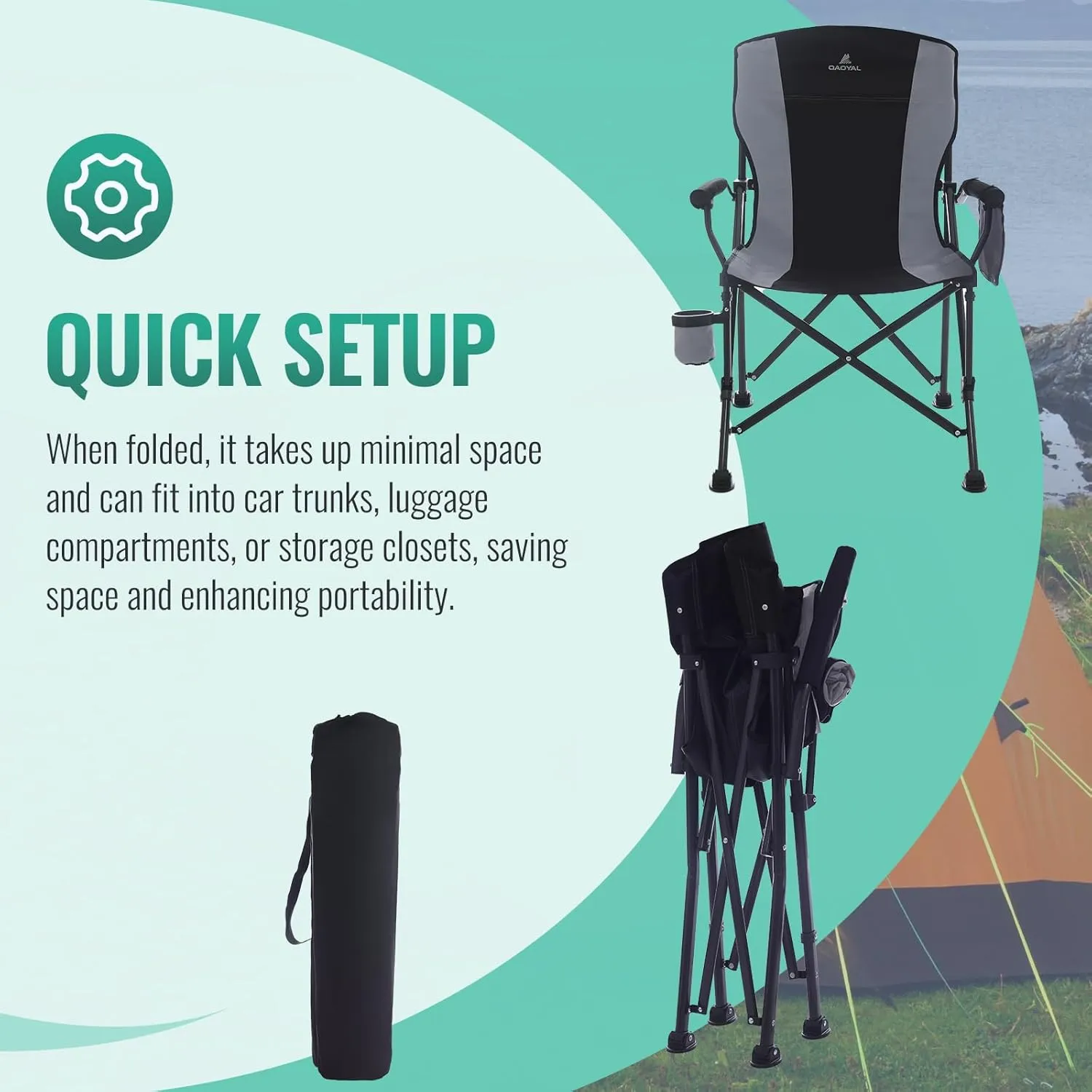 Camping Chairs for Adults, Heavy Duty Support 300 LBS Lawn Folding Chairs with Side Pocket & Cup Holder, for Camping, Fishing, Sports Event (Black&Grey)