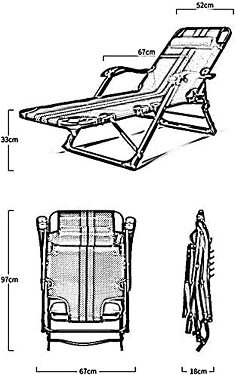 Camping Chairs Garden Loungers Folding Chair Deck Chair Recliner, Folding Lounge Office Sleep Multi-Function Adjustable Backrest Portable Beach Lazy Lounger (Color : B)
