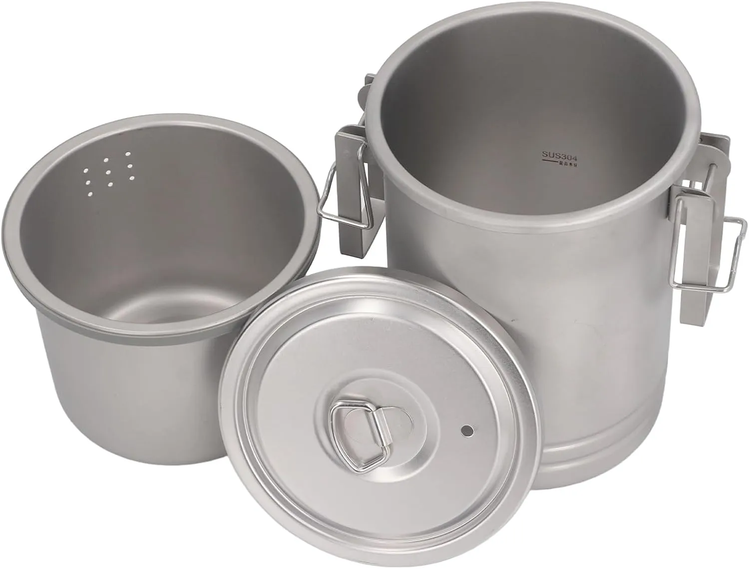 Camping Cooking Pot with Lid 304 Stainless Steel Steaming and Boiling Multifunction Portable Camping Pot with Buckle for Outdoor Camping