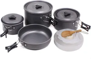 Camping Cookware 12PCs Nonstick Lightweight Pots Pans with Plates Bowls Mesh Bag for Backpacking Hiking Picnic Outdoor Supplies