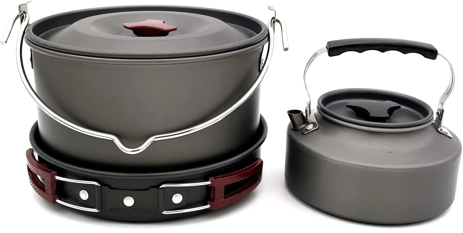 Camping Cookware 20PCS Kit Camping Tableware Set 4 Person Outdoor Cooking Supplies with Bowl Pans Fold Fork for Outdoor Hiking Picnic