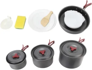 Camping Cookware Kit Folding Cooking Pots Heat-Resistant Handles for 4-5 People for Outdoor Activities