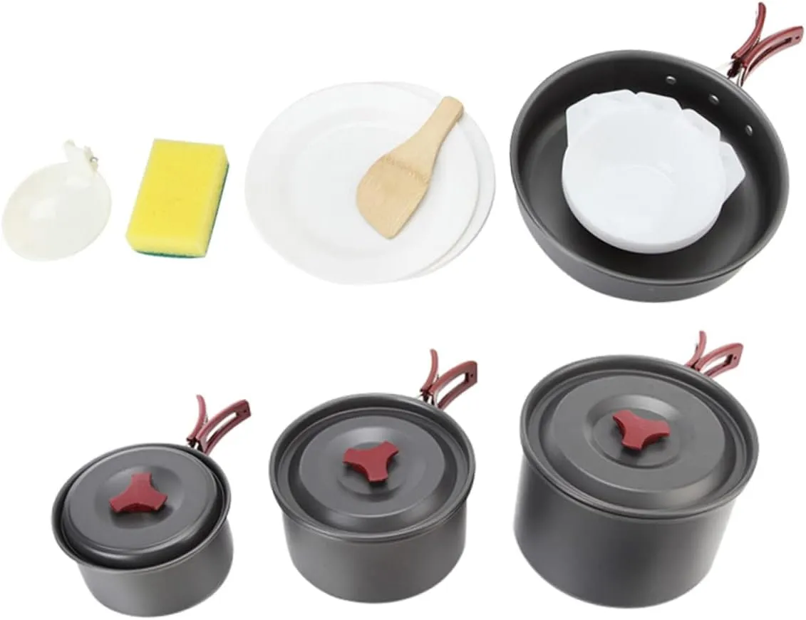Camping Cookware Kit Folding Cooking Pots Heat-Resistant Handles for 4-5 People for Outdoor Activities