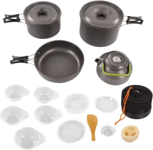 Camping Cookware Kit, Portable Practical Hardness Scald Pot Kettle Set, for Outdoor Picnic, Backpacking, Hiking with Non Stick Pots to