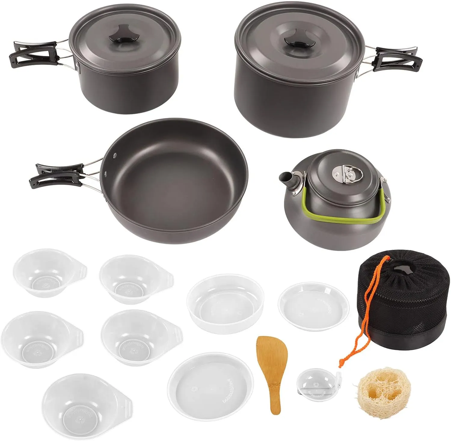 Camping Cookware Kit, Portable Practical Hardness Scald Pot Kettle Set, for Outdoor Picnic, Backpacking, Hiking with Non Stick Pots to