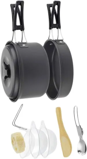 Camping Cookware Set for 1-2 People Portable Pot Set Utensils Cutlery Outdoor Cooking Gear for Hiking BBQ