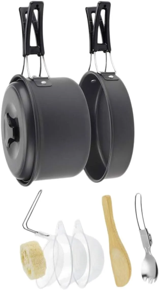 Camping Cookware Set for 1-2 People Portable Pot Set Utensils Cutlery Outdoor Cooking Gear for Hiking BBQ