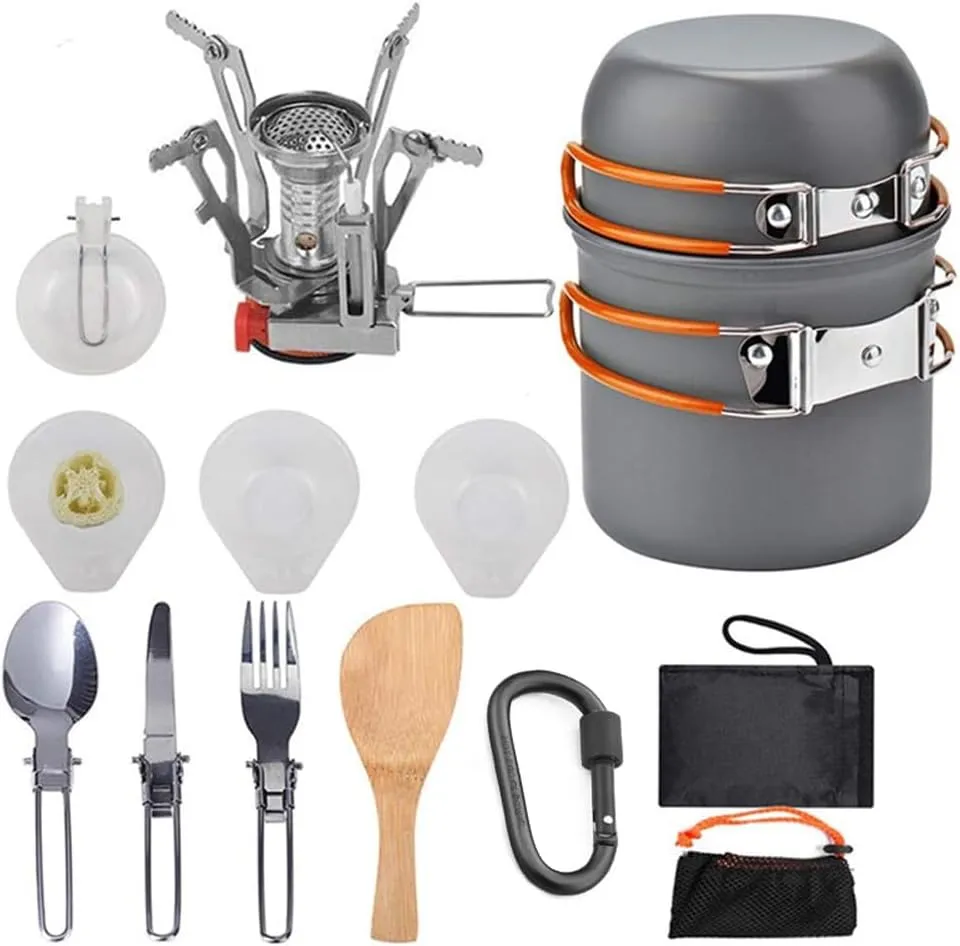 Camping Cookware Set Outdoor Cookware Kit Alumina Pot Set Hiking Cookware Set Portable Cookware Kit Camping Hiking Cookware Set Outdoor Portable Picnic Cookware Kit Alumina Pot Set Travel