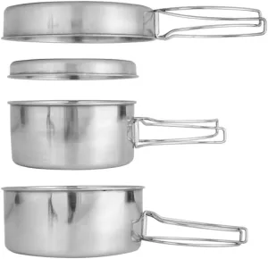 Camping Cookware Set Stainless Steel Camping Pots and Pan Portable Cooking Mess Set for Picnic 4 Pcs Camping Pot