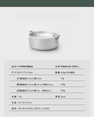 Camping dinner plate frying pan cooking pot set, portable and storable pot camping pot, standard
