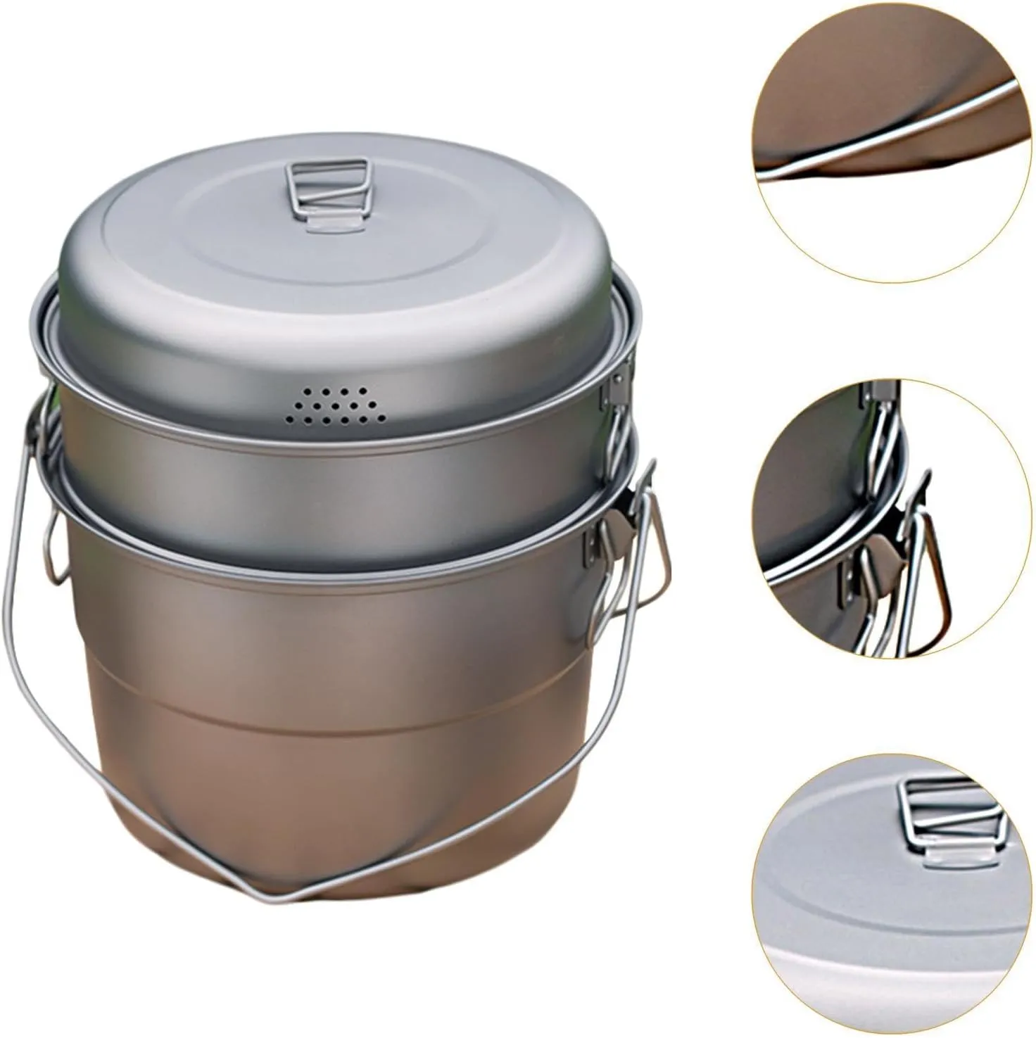 Camping Hanging Pot Titanium Stew Pot 5.5 L Cooking Pot Steaming Pot Camping Pot Outdoor Cookware Soup Pot for Barbecue Beach