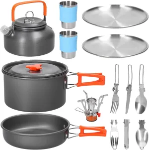 Camping Hiking Cookware Set Portable Picnic Cookware Kit Aluminum Alloy Pot Frying Pan Kettle Cups Set Travel Cooking Accessory