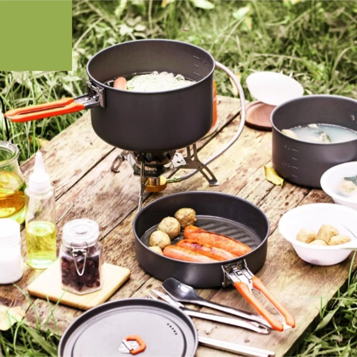 Camping Kitchen Utensil Outdoor Pots Foldable Portable Camping Picnic Picnic Camping Pot Cooker Kettle Teapot for Outdoor Cooking(168x98mm)