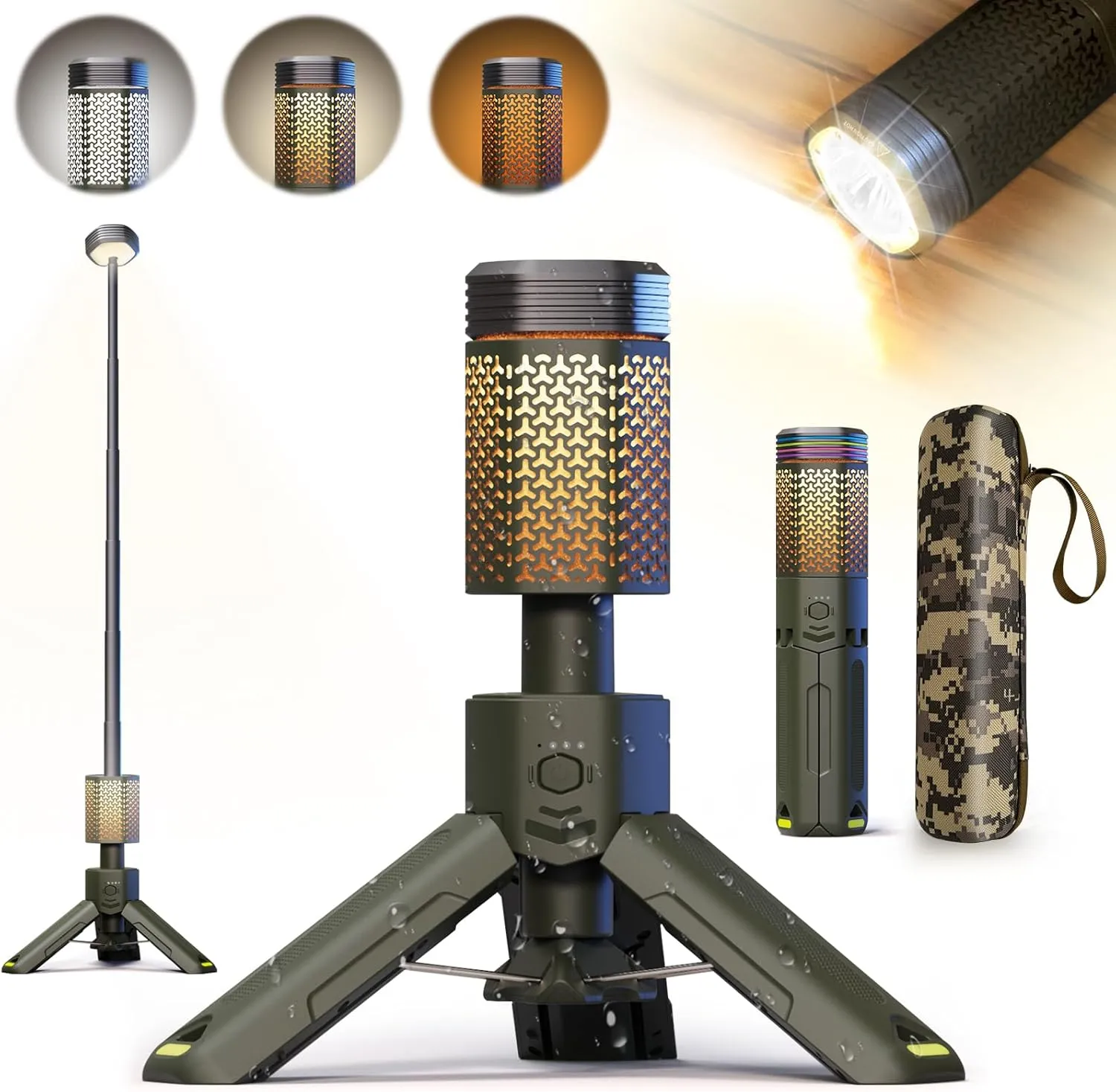 Camping Lantern Rechargeable, Telescoping-Camping-Lights, 10500mAh Capacity Battery Powered, Outdoor-Lantern for Hiking/Adventure/Power Outages, IPX7 Water Resistant(Dark Green)